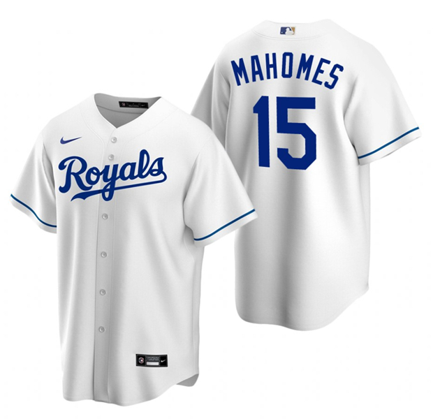 Men's Kansas City Royals #15 Patrick Mahomes White Cool Base Stitched Jersey Men's Kansas City Royals #15 Patrick Mahomes White Cool Base Stitched Jersey